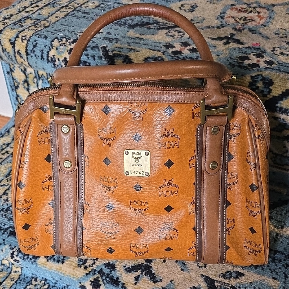 MCM Cognac Brown Visetos Top-Handle Satchel